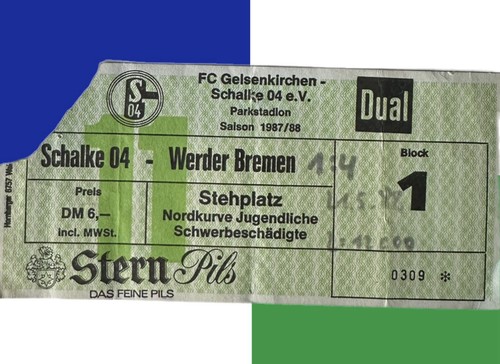 Ticket 1988 schalke werder - schalke, 04-werder
