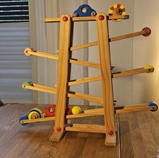 Eichhorn Große Rollbahn aus Kiefernholz, 7-teilig, mit 6 Rollelementen Kugelbahn