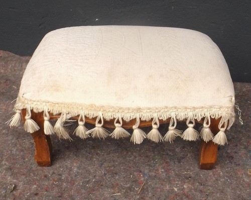 Alter gepolsterter holz hocker - gepolsterter,