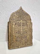 Antike Reiseikone, Vierfelder, Russisch, 19. Jhd., vergoldete Bronze, emailliert