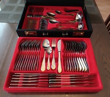 Solingen Besteckset 72-tei. 12 Pers. Vergoldet 24 Karat Edelst 18/10 Koffer Neu