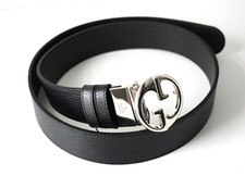 GUCCI 449715 GÜRTEL Ledergürtel UNISEX Gr. 85 schwarz braun silber