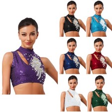 Damen Tanzkleidung Walzer Crop Top Samba Tops Kunstlaufen Ärmellos Kostüm Tanz