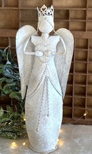 Shabby Großer Engel mit Herz, Metall Shabby Creme - Weiß - Gold, 39 cm