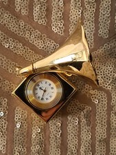Miniatur Uhr Grammophon Gold