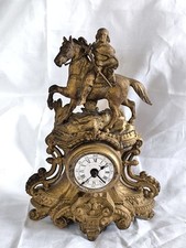 Alte Kaminuhr Tischuhr Frankreich Pferd Wecker mechamisch Uhr Kurzpendel Ritter