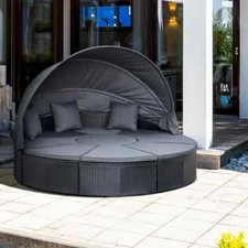 Garten Rattan Tagesbett Outdoor Sofa Garnitur Terrasse Gespräch Möbel 4-teilig rund