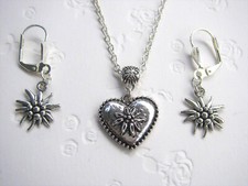 Oktoberfest Trachtenkette und Ohrringe Herz Edelweiß Dirndlschmuck Wiesen Wasen