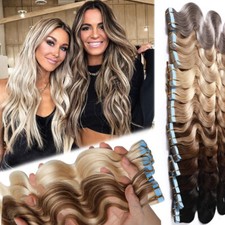 Gewellt 60 Stück Tape In Remy Echthaar Extensions Haarverlängerung Dick Haarteil