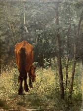 Jean-Richard Goubie (1842-1899) - Pferd Im Wald, 1877 Antikes Gemälde
