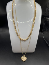 Halskette Doppelkette 2 Fach Herz Anhänger Sonne Gold Panzerkette Damen Schmuck