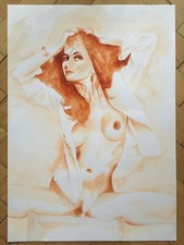 Aquarell, Portrait Gemälde Original Signiert, Frau 70 cm x 50 cm  Riesig sexy