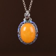 L05 Anhänger zum Öffnen blaues Wolkenornament gelber Bernstein Silber 925