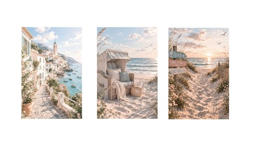 Wandbilder set 3er strand meer - set,