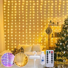 3m LED Lichtervorhang Lichterkette Timer Weihnachten Fenster Außen Innen IP65
