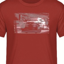 T-Shirt, rot mit Automobil-Motiv "Audi Quattro SHINE", mehrfarbiger Print, vorne