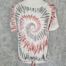 Batik T-Shirt Bluse 40 L Weiß Pink Shirt Kurzarm Geschnürt Am Bauch