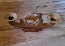 Kerzenhalter Hirsch Holz Leuchter 29,5 x 7 cm H= 14 cm Erzgebirge Handarbeit