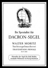 Alte Werbung 1958 DACRON-SEGEL Walter Moritz Segelmacher Travemünde-Priwall