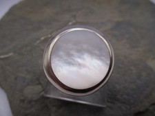 Damen Ring groß 925 Sterlingsilber Perlmutt hell rund schlicht Rg 56/16 variabel