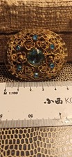 Antike Brosche Strass florales Design Rose Art Deco Gablonz hellblau Glassteine 