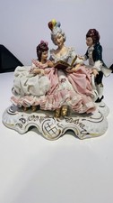 Dresden Porcelain Lace Figurine Mother w/Children Reading 