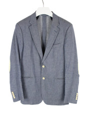 Gant Slim Blazer Herren Groß Leinen Mischung Einreihig Ellenbogen Flicken