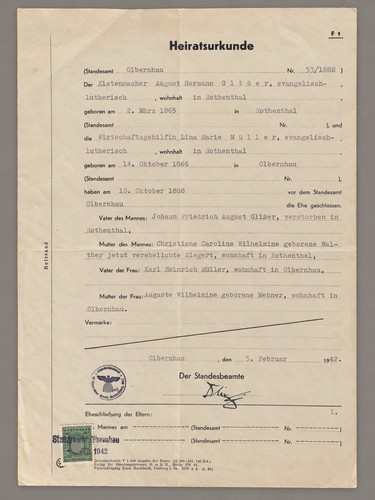 Heiratsurkunde olbernhau 1942 - olbernhau,