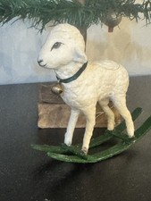 Wattefigur,Schaf auf Wippe für Federbaum,Shabby,Vintage Brocante,handmade