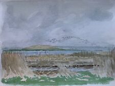 Aquarell Karl Adser 1912-1995 Nebel überm Nissum Fjord Fjand Möwen Dänemark 1989