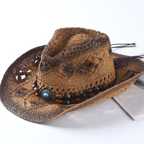 Stroh geflochtener cowboyhut - geflochtener,