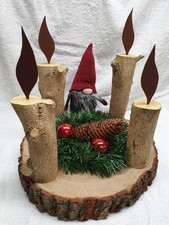 NEU - Adventskranz auf Baumscheibe mit Kerzen aus Buchsbaum - Ø 32 / 33 cm