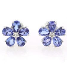 Wert 2.200 Euro Ohrringe Tansanit Brillant  750er Weißgold Blüten Ohrstecker