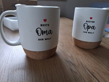 Keramiktassen 2er Set, Korkboden, Deckel, Oma &Opa, Geschenk, neu