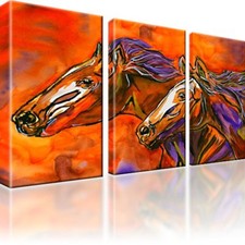 Pferd Tiere Bild 3 Teilig Bilder Leinwand Wandbild Kunstdruck