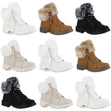 Damen Warm Gefütterte Worker Boots Stiefeletten Kunstfell Schuhe 840850 Mode