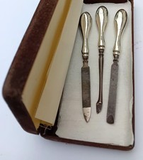 Art Deco 3er Set Silbergriff Maniküre Waschtisch Werkzeug Punze B'ham 1920 gefasst