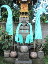 Balifahne Bali Garten Fahne Garten-Fahne Türkis Blau 120cm Stange Bambusstab