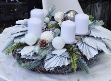 🎄 Moderner Adventskranz Weiß Weihnachten Deko Handarbeit