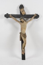 C25V38- Altes Wandkreuz Kruzifix mit Corpus Christi Holz geschnitzt u gefasst