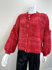 Coco Italy rot meliert Strickjacke Gold Knöpfe Nähte links Pluderarm OS