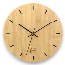 UNUS Wanduhr 30cm rund modern lautlos Bambus-Holz analog Deko-Wanduhr