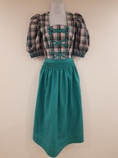 Vintage Kleid Karo Lang Midi Bayrisch Deutsch Dirndl Schürze Gr. 8 Rosa Grün