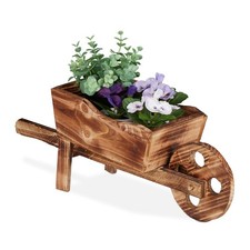 Pflanzschubkarre gebranntes Holz Gartendeko Vintage Design zum Bepflanzen HxB...