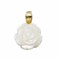 Schmuck Anhänger Rose aus Perlmutt, 333 Echt Gold Gelbgold, Halsschmuck, Damen