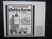 Hansa Lloyd Elektro - Karren , Bremen , Alte Reklame , 1925 , (Y)