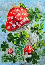 Glückspilze Ölmalerei 10x15 cm Wald Fliegenpilze Original Ölgemälde auf Karton