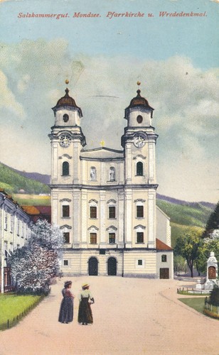 Aus mondsee mit - ak, pfarrkirche