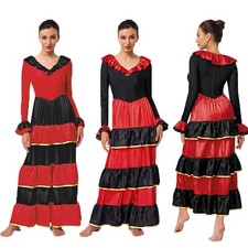 Damen Kleid Spanisch Kostüm Kontrastfarbe Tanzkleidung Ballsaal Kleider Modern