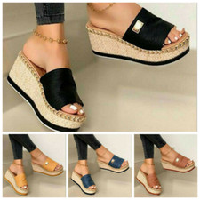 Neu Damen Pantoletten Slingback Plateau Keilabsatz Slip On Sandalen Pumps Sommer